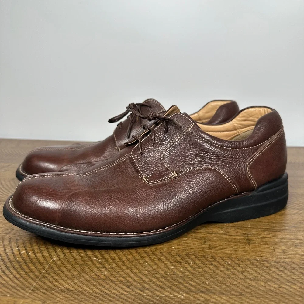 Johnston & Murphy Shoes Mens 10 Brown Leather Shuler Bicycle Toe Oxford Brazil
